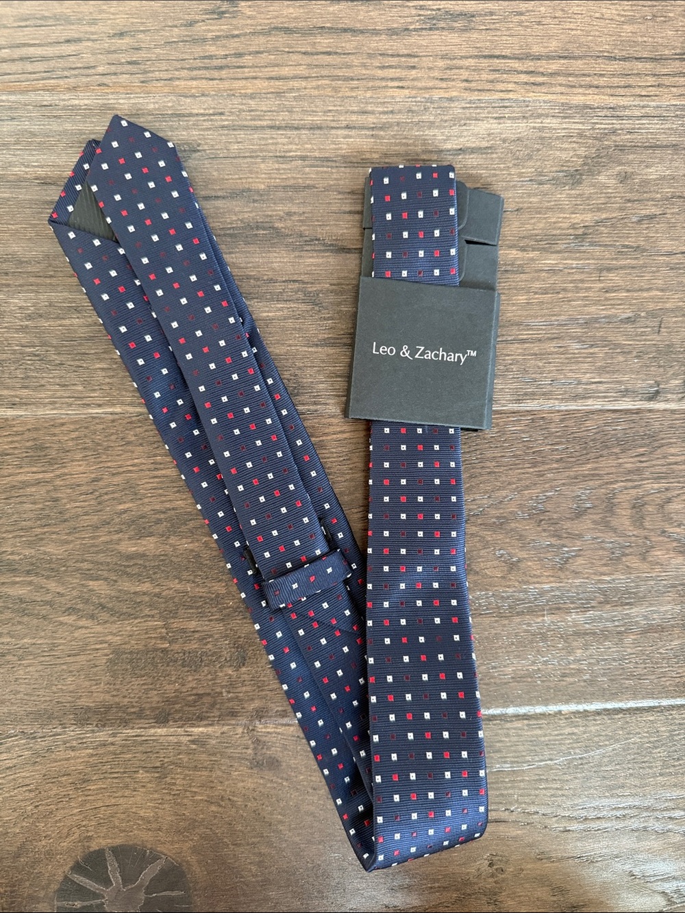 Leo & Zachary Boys Navy Red Micro-Pattern Tie